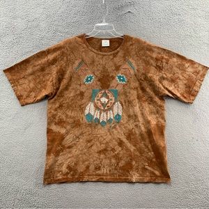 Lynee Apparel Vintage ‘94 Short Sleeve Brown Native American Feather Shirt XL